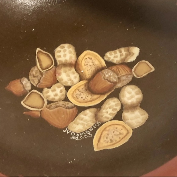 Wooden Nut Basket Bowl Hand Made Hand Painted 2003 Brown Red 7" x 9" - Picture 3 of 6